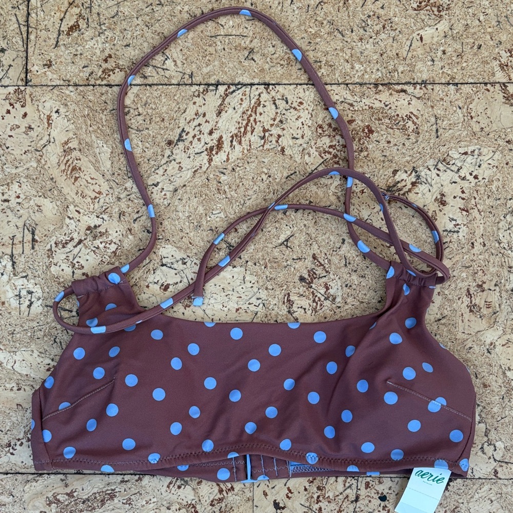 Aerie Brown and Blue Polka Dot Bikini Top 👙